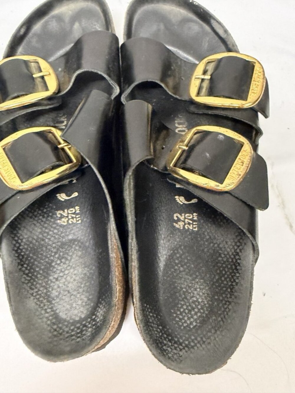 Birkenstock Arizona Big Buckle Natural Leather Patent High Shine Black Size 42